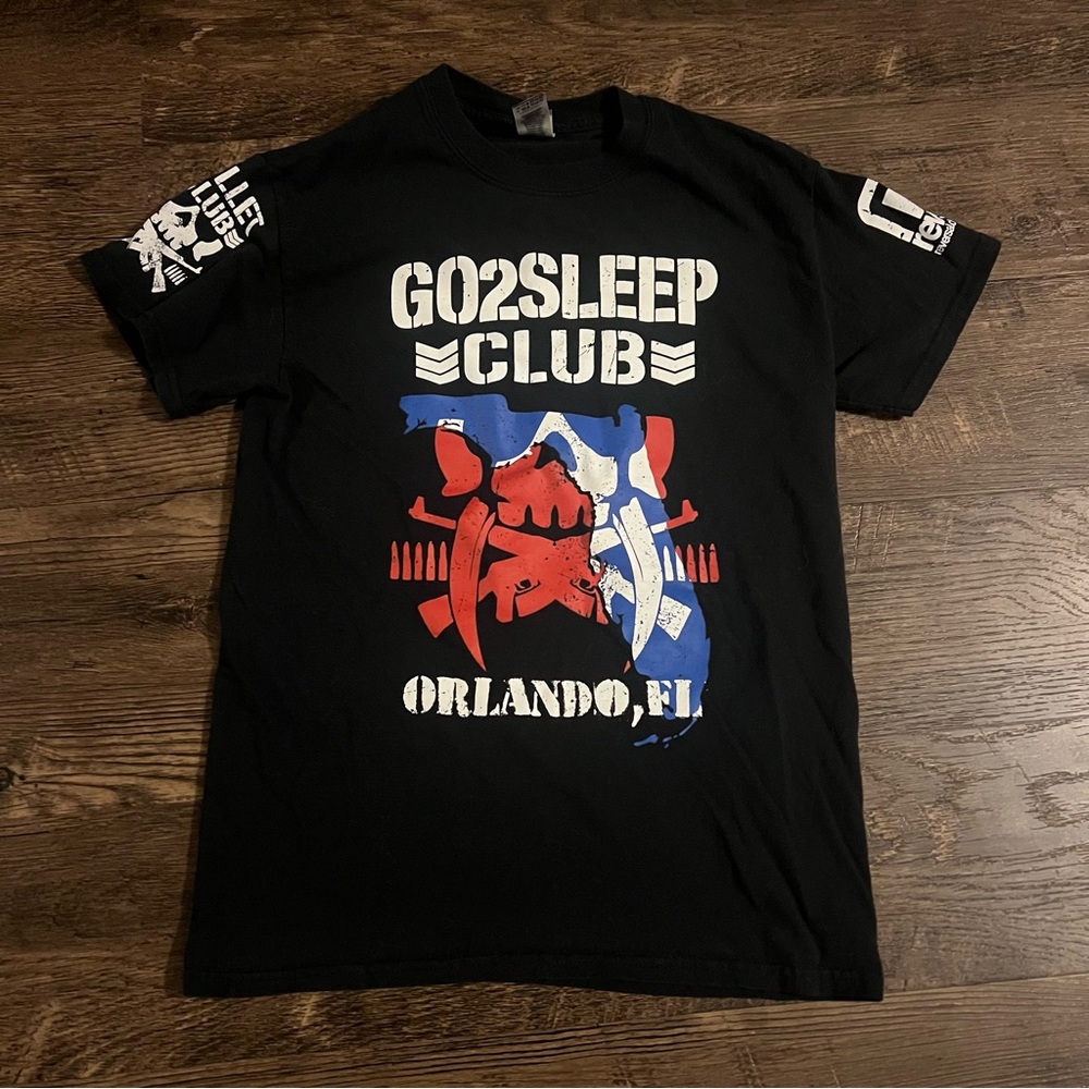 Pro wrestling tees Go2sleep Club Graphic Tee Black with  red White & blue Print